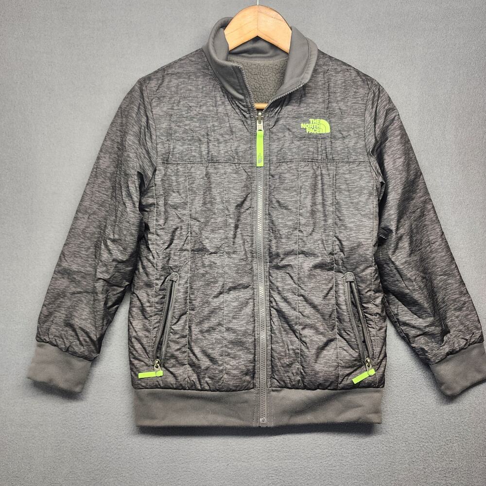 The North Face Reversible Gray Quilted Jacket Youth Boys Medium Insulated